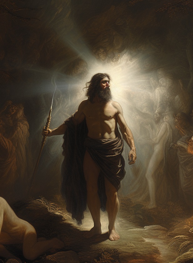 John the Baptist entering Hades (midjourney created)